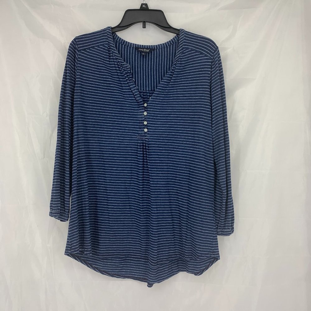 Lucky Brand Size L Blue/White Striped Blouse